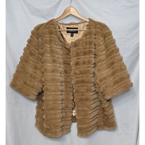 Dennis by Dennis Basso Soft Brown Faux Fur Short Sleeved Jacket 1X